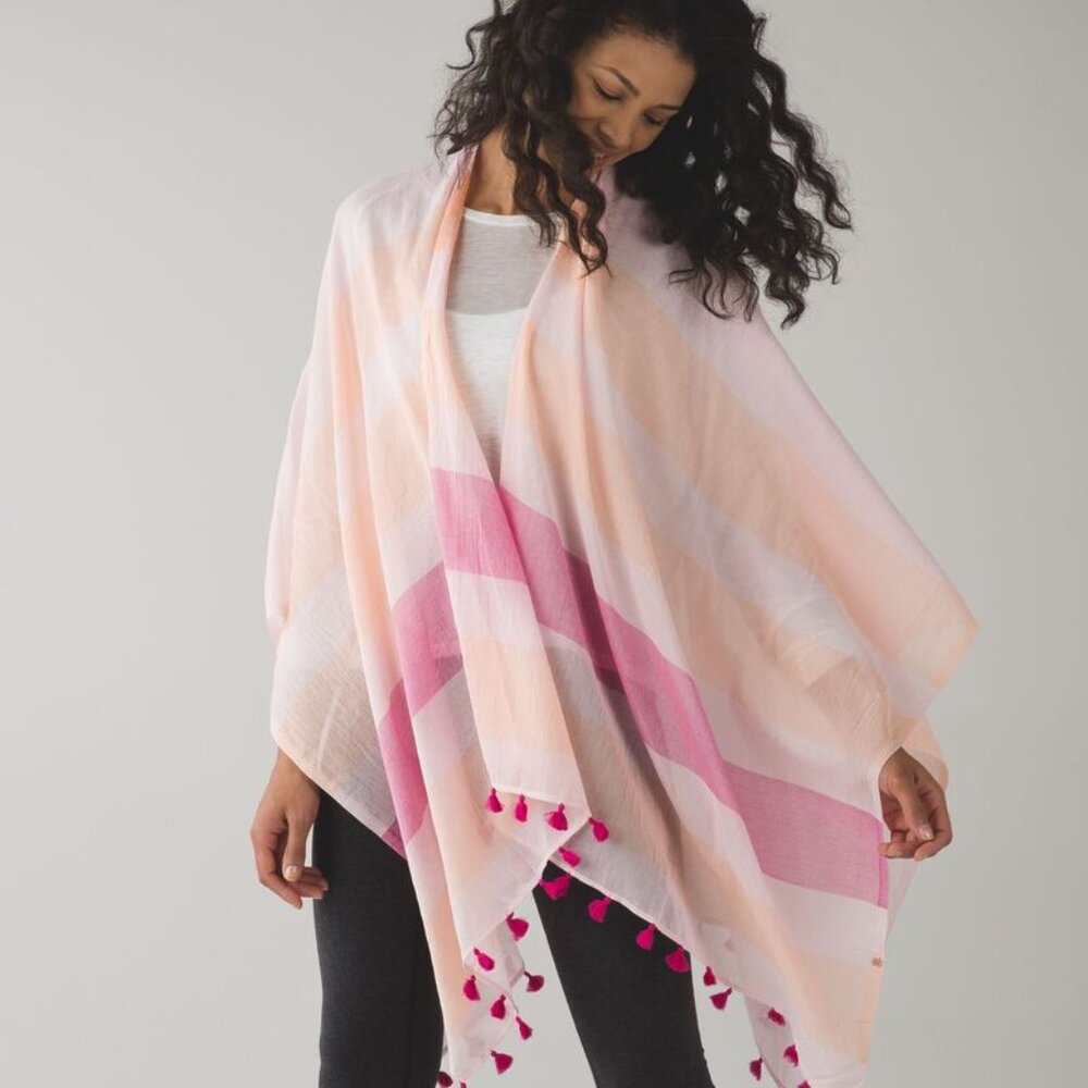 Lululemon Sun to Moon Scarf Striped Pink and Peach Scarf with Tassels